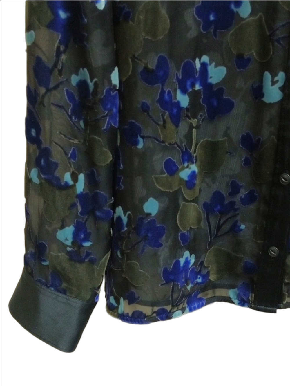 🆕💙RAG & BONE "GIGI" BLACK SILK BLEND SHEER BLOUSE BLUE FLORAL VELVET BURNOUT - Picture 5 of 13